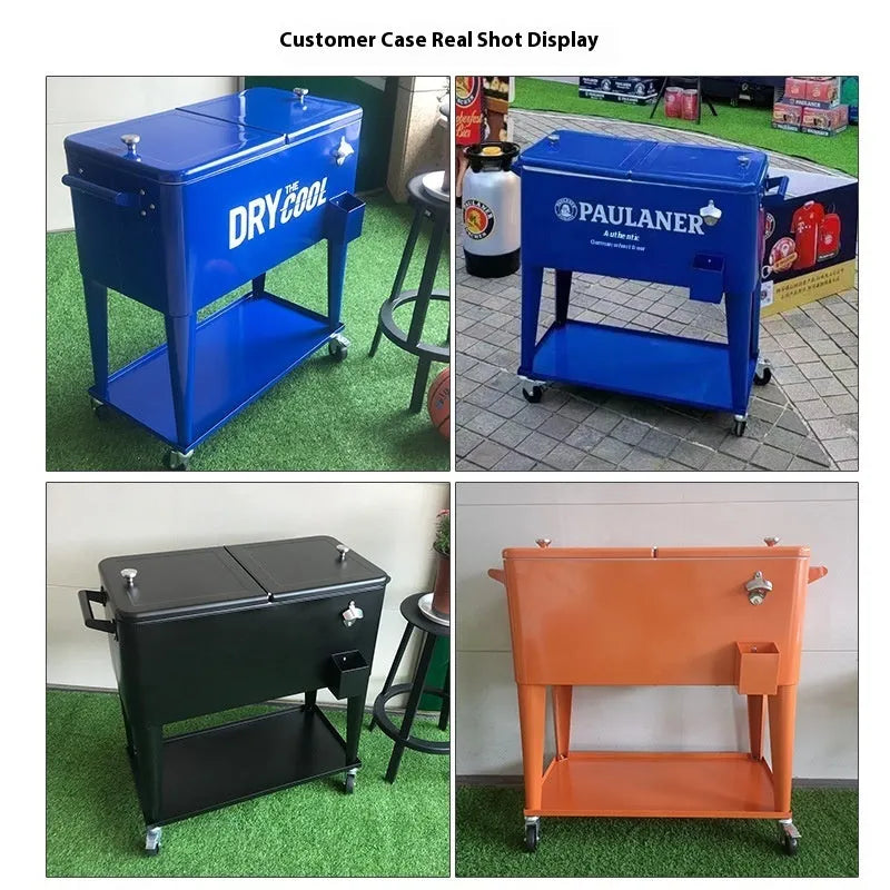 Red outdoor metal insulated trolley with 750ml capacity for picnics.