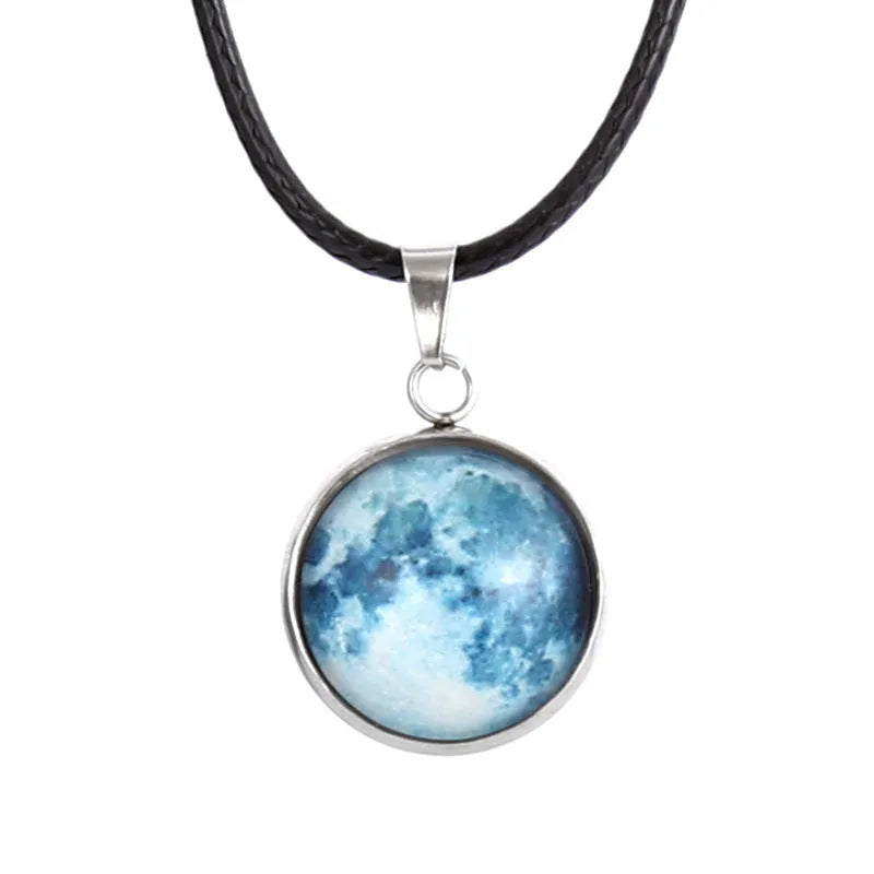 Luminous alloy pendant necklace with glass and coloured glaze Christmas moon night sky constellation design