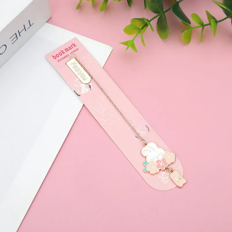 Metal cartoon pendant bookmark with book holder in sakura cat design