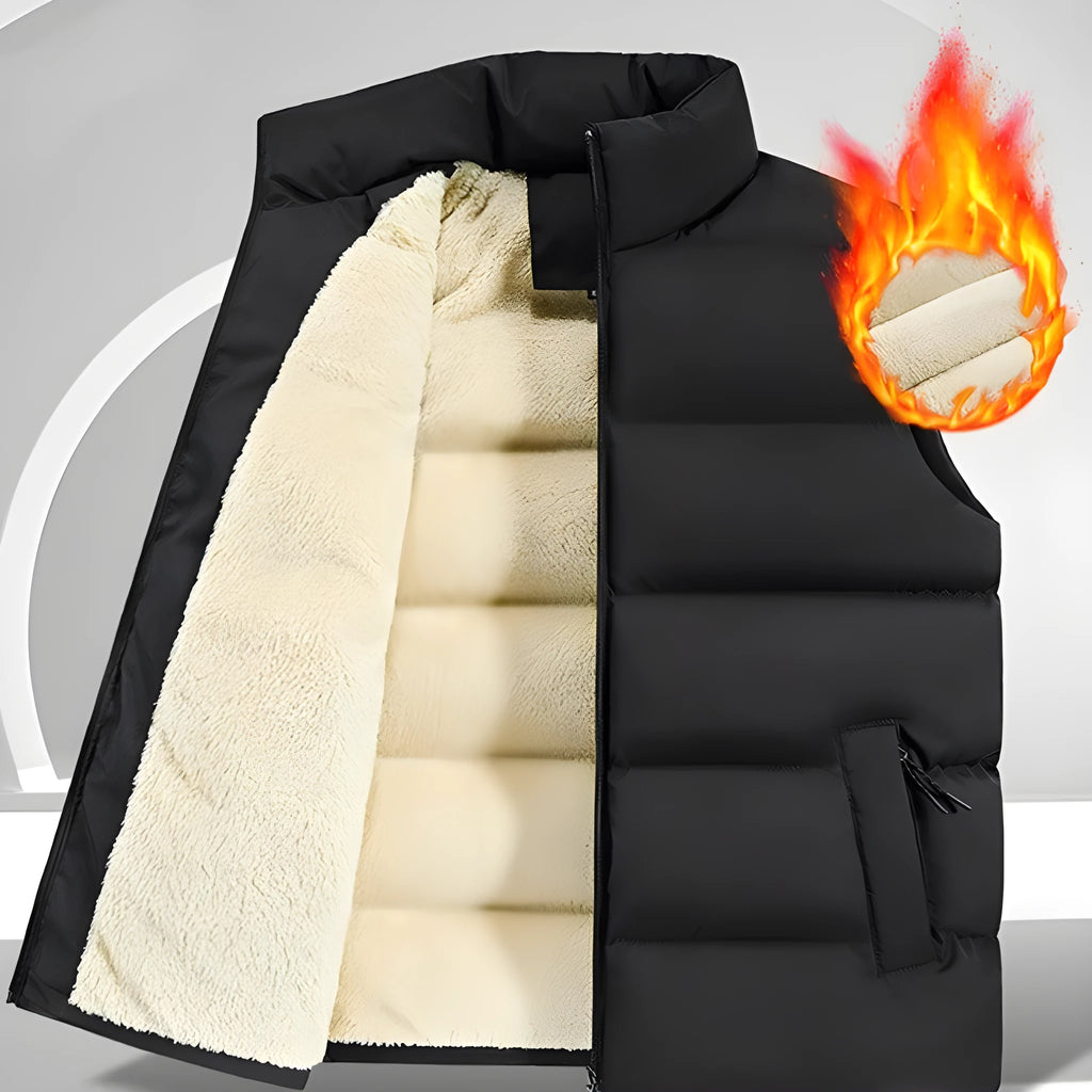 Man wearing a black and white striped lambswool vest