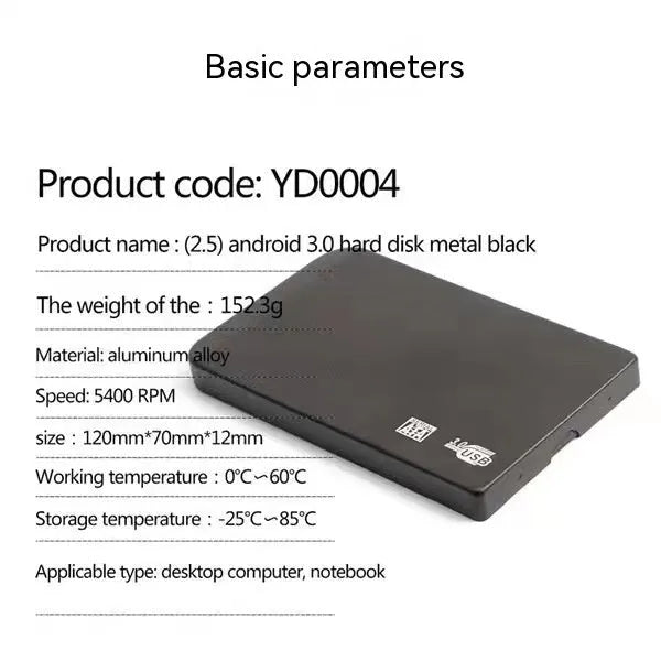 Silver metal external solid state drive with USB 3.0 cable on a desk.