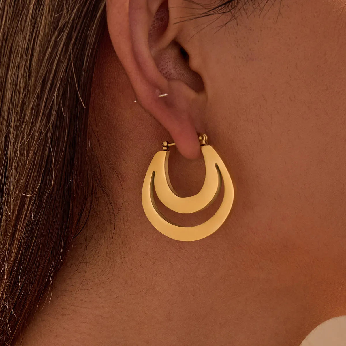 Geometric French earrings with circular ring design in gold and steel tone options