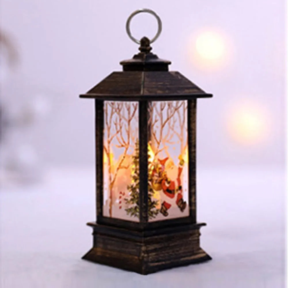 Christmas portable oil lamp with Santa Claus design, plastic construction, battery powered LED light for indoor outdoor hanging decoration