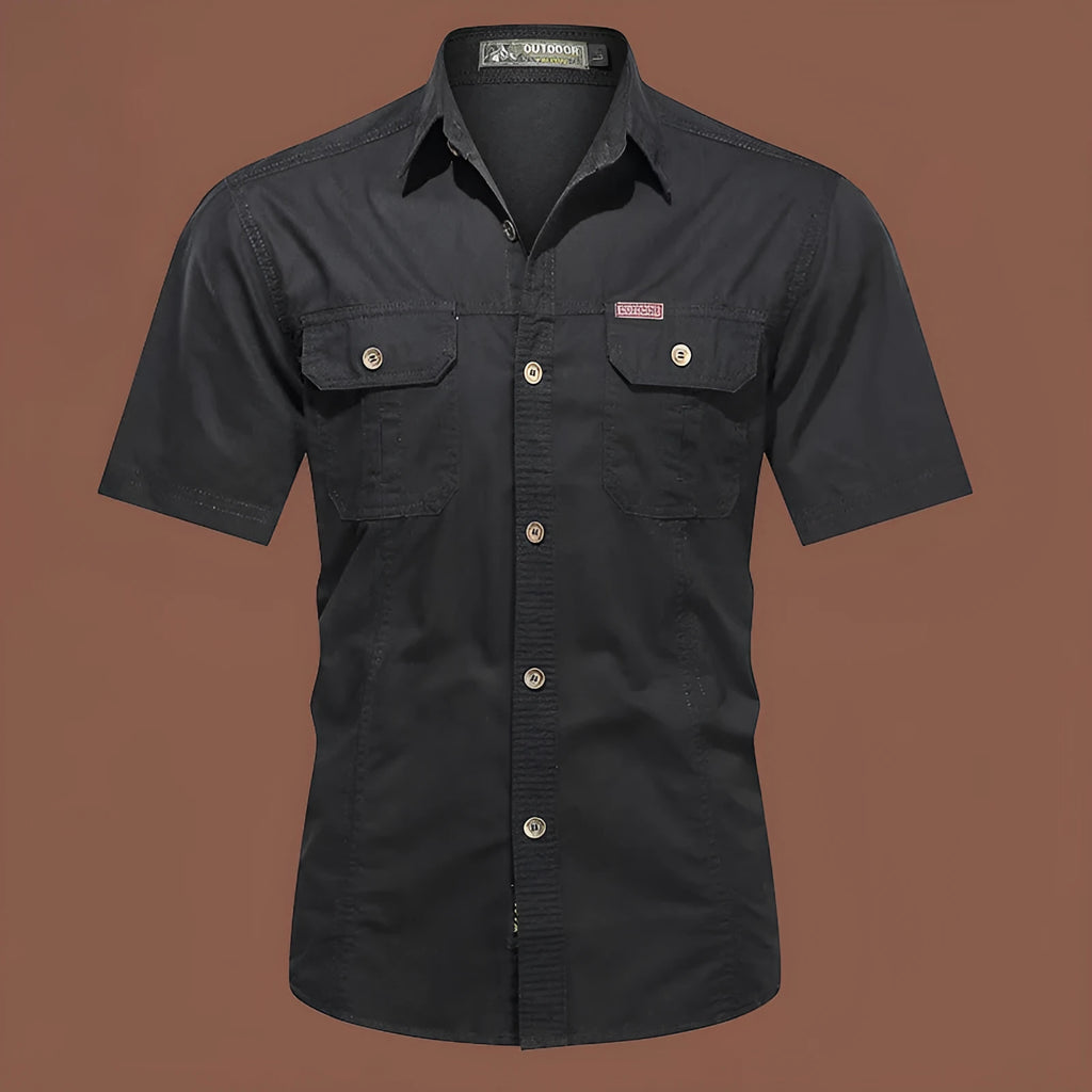 Men's cotton work shirt short sleeve loose fit cardigan style in multiple colours