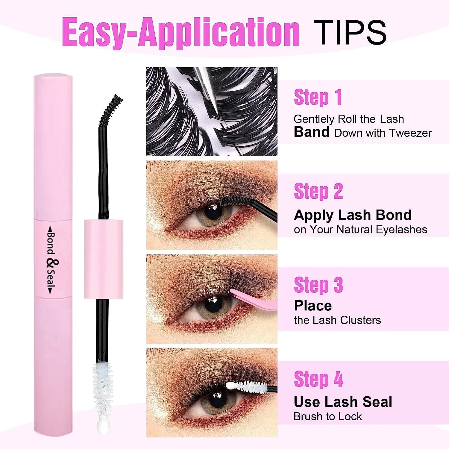 Mixed package of DIY 30D and 40D cluster false eyelashes ranging from 9mm to 16mm with tweezers