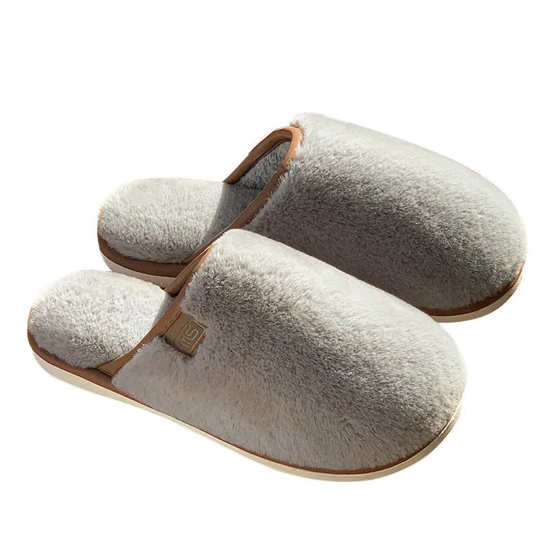Winter plush slippers with PVC non-slip sole in blue, brown, coffee, pink and white solid colours