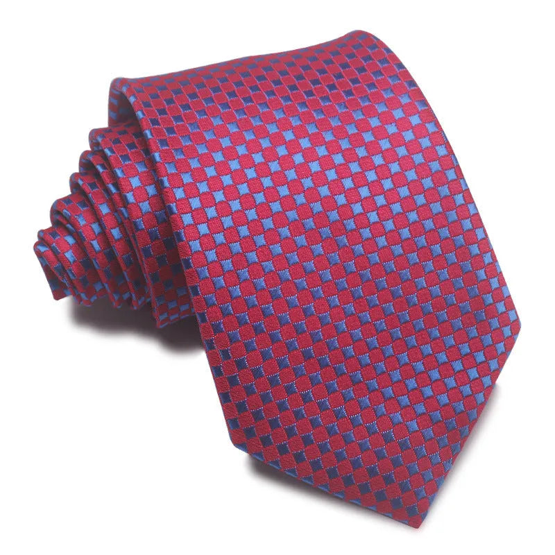 8cm wide red black and blue striped polyester jacquard business tie for men