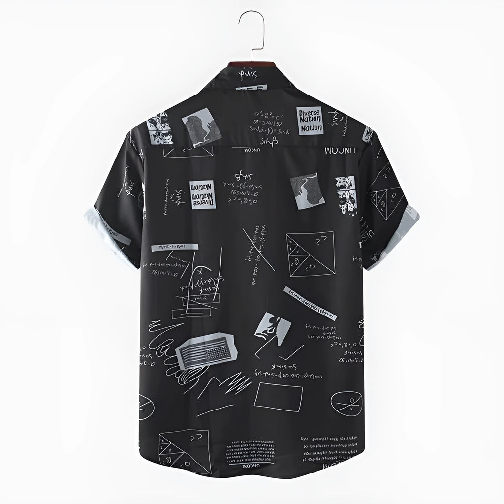 Men's cotton short sleeve shirt with abstract floral print and chest pocket in white