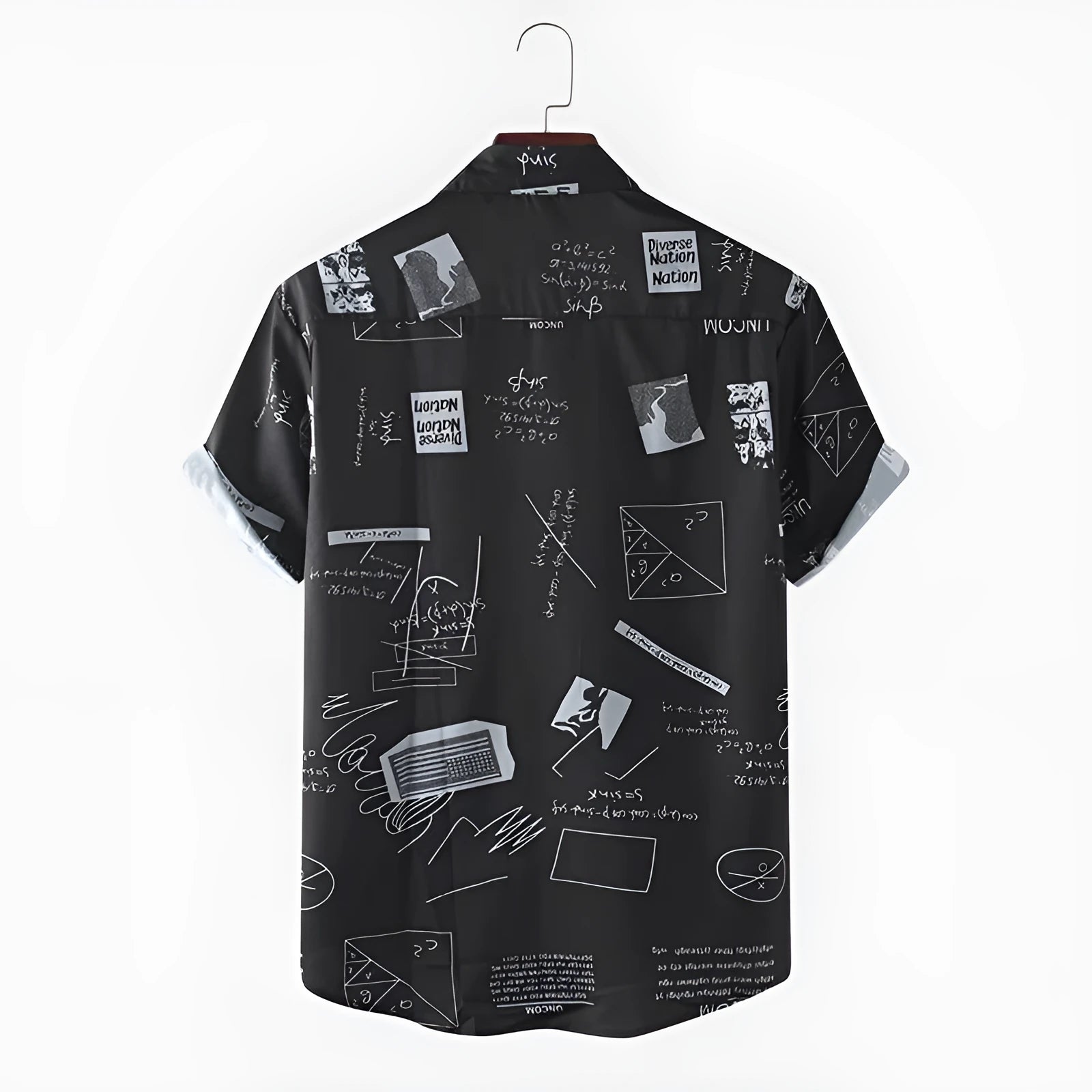 Men's cotton short sleeve shirt with abstract floral print and chest pocket in white