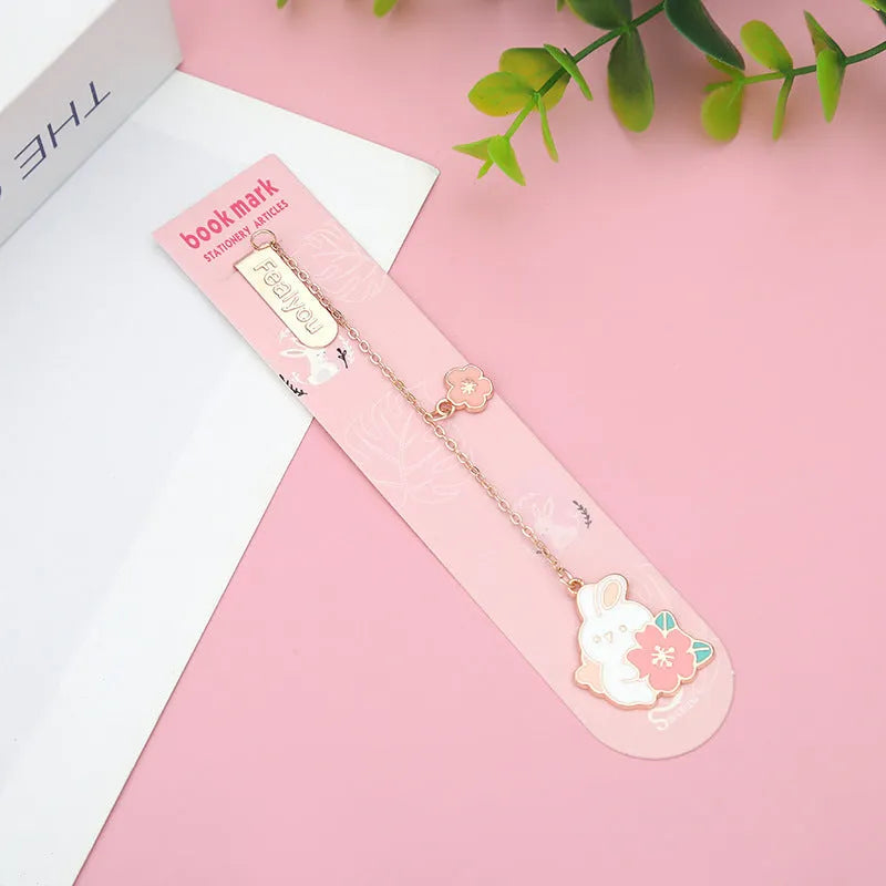 Metal cartoon pendant bookmark with book holder in sakura cat design