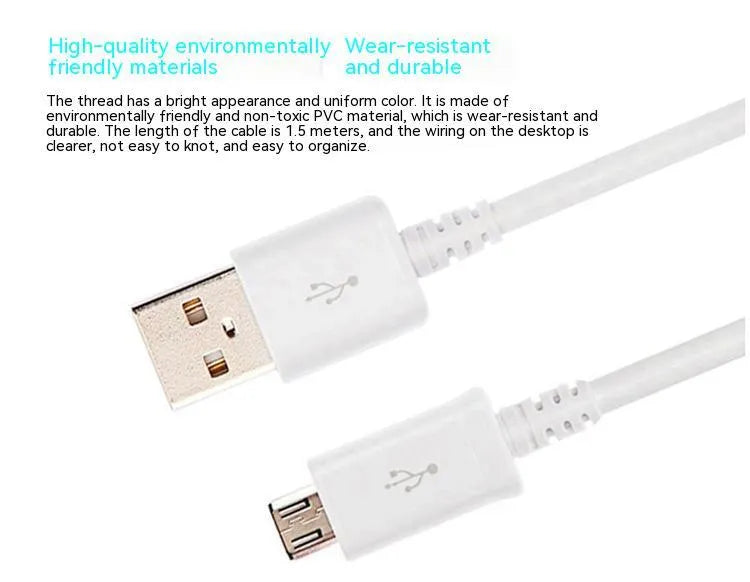 Black and white Android Micro USB data cable for phone charging and computer data transfer