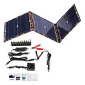 Black foldable 36W solar panel unfolded showing three monocrystalline silicon cells