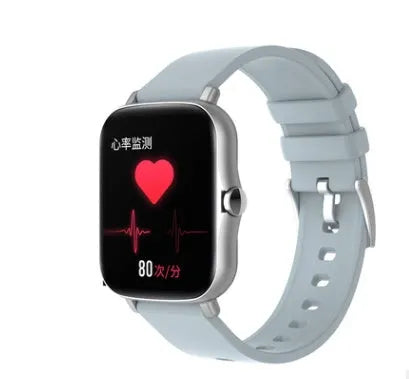 Blue smart sports watch with 1.7-inch colour touch screen on adjustable strap showing fitness data interface.