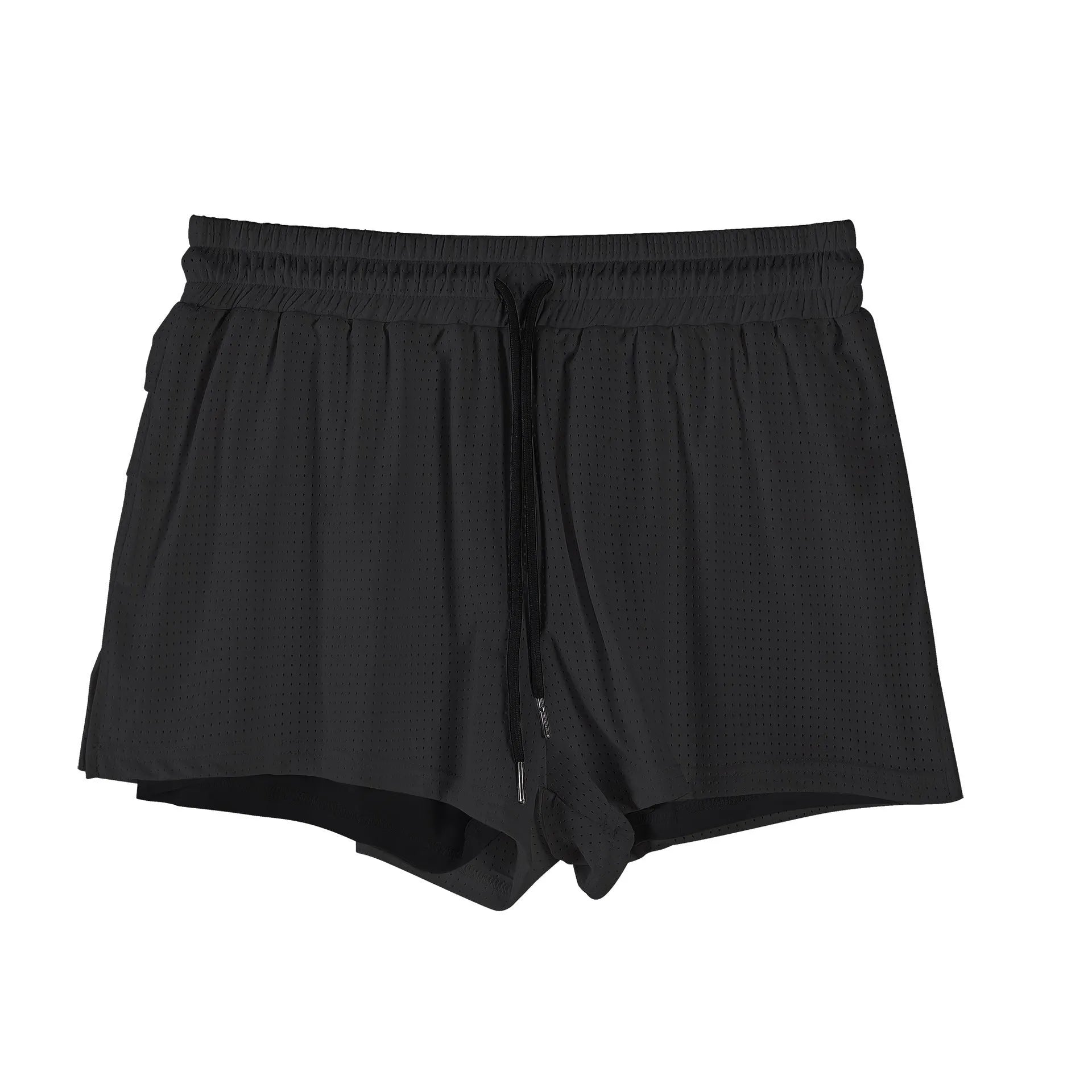 Men's black nylon summer shorts with mid waist design and quick-drying properties