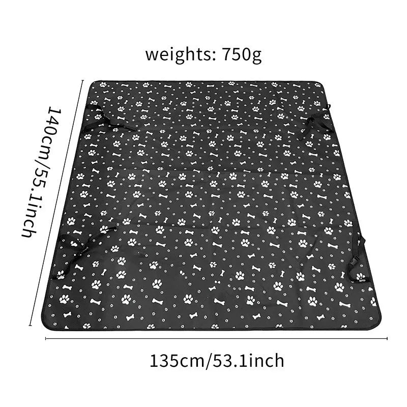 Cloth car pet mat for rear seat protection in multiple colours and dog-themed prints.