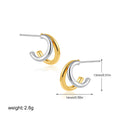 18K gold INS wind geometry three-piece ear buckle set for women copper earrings two-tone ear studs geometric shapes