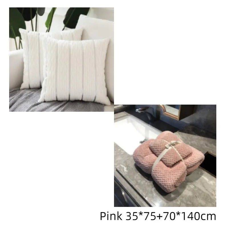 Striped plush velvet pillow cover for sofa in various colours on a 45x45 cm cushion.
