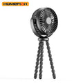 HOMEFISH F2 automatic oscillating stroller fan with LED light and removable mount on a pram.