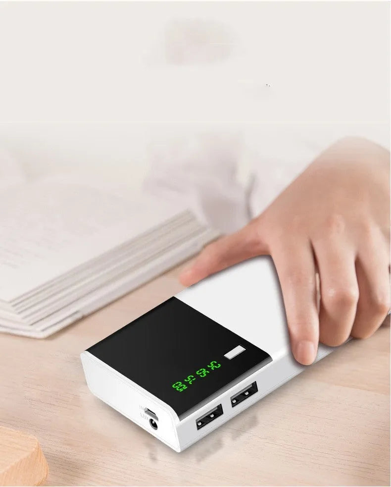 White large capacity fast charging mobile power bank with digital display and multi USB ports