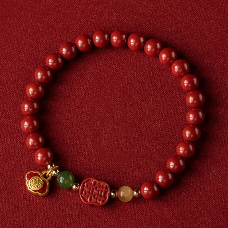 Emperor Sandstone cinnabar bracelet with fu character bead in new Chinese style