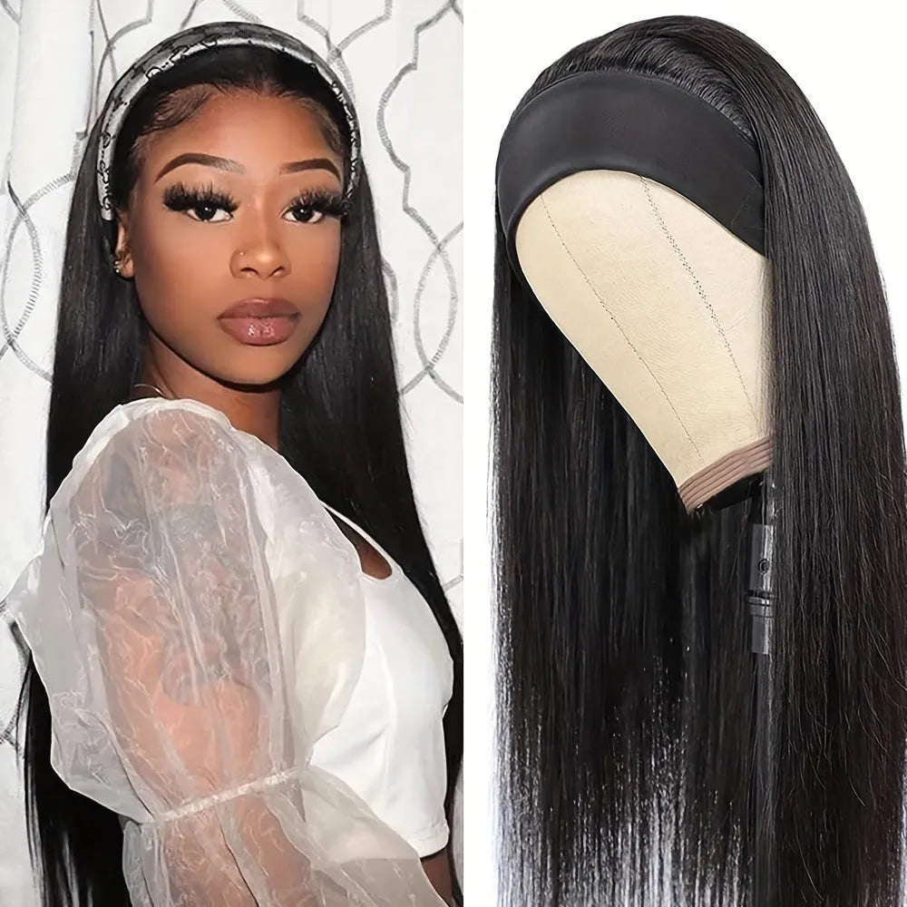 Headband wig with pre-attached headscarf in high temperature fibre hair