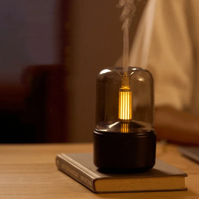 Beige candlelight aroma diffuser with LED night light and 120ml USB humidifier