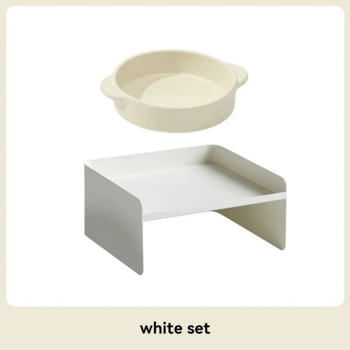 Metal cat bowl with ceramic base and high legs in green colour for cervical spine protection