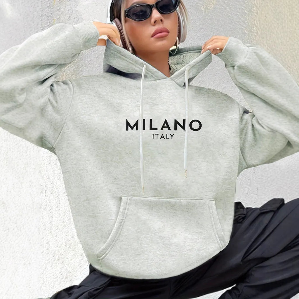 Casual loose fit pullover hoodie in light gray with printed pattern, kangaroo pocket, and hood for men youth polyester fibre