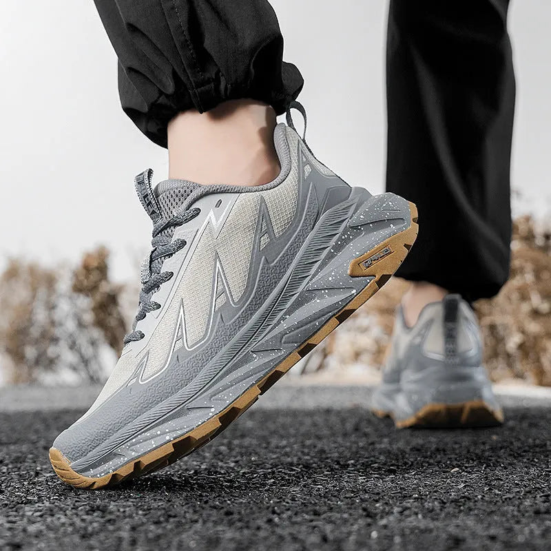 Men's breathable outdoor jogging shoes with waterproof TPU upper, rubber sole, low-top design, in white colour option