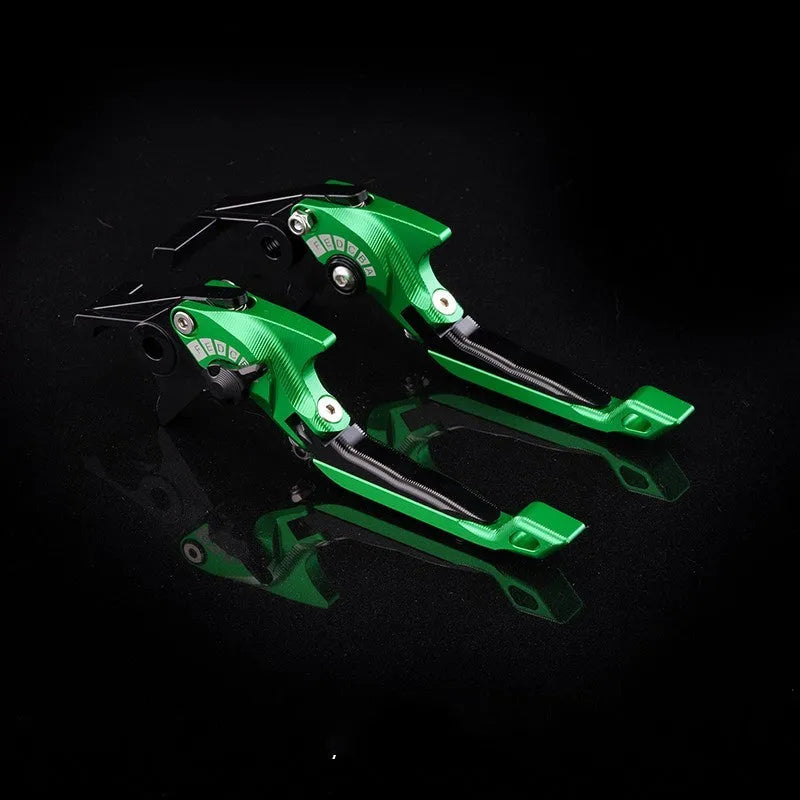 Motorcycle horn handle brake lever retrofitting kit showing adjustable mechanism and colour options