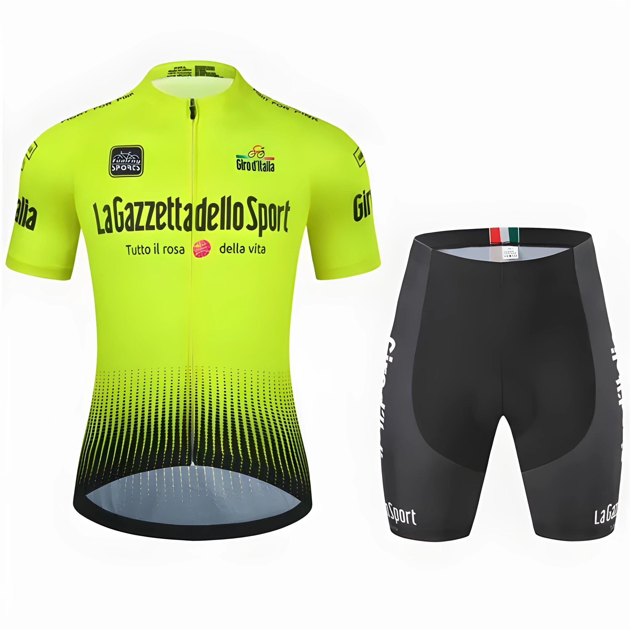Neutral fit short sleeve cycling suit in polyester fabric for summer sports.