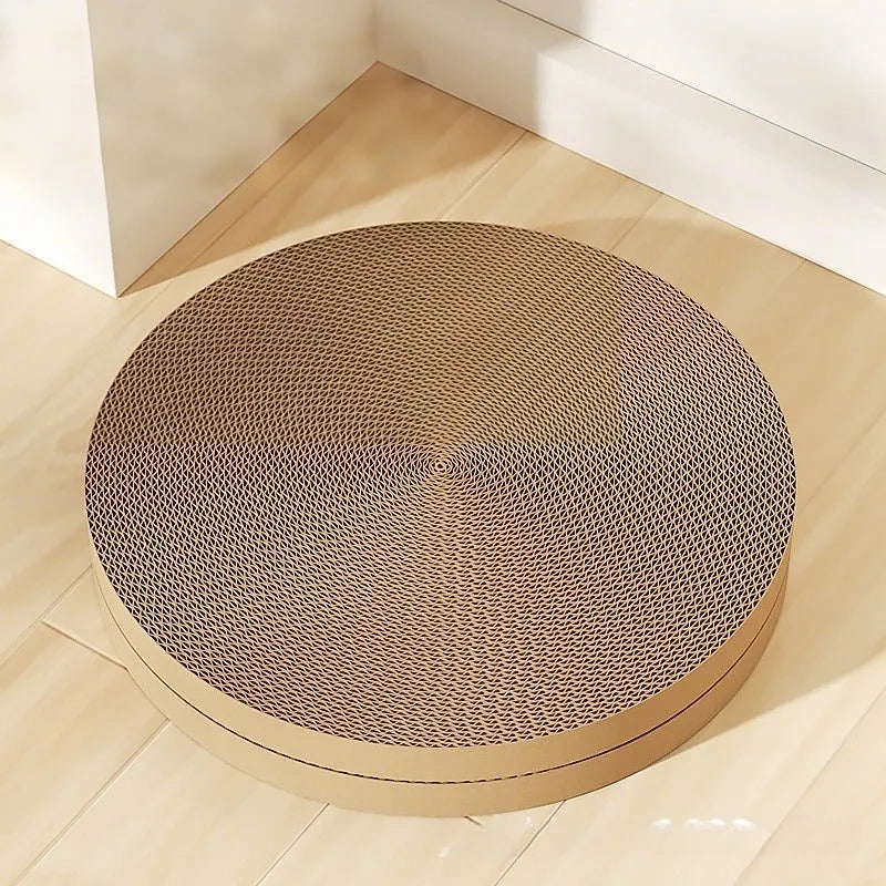 Round green cat scratching board nest with corrugated cardboard surface, 55cm diameter
