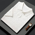 Men's short sleeve lapels sweater in mulberry silk with Jacquard knit and business casual styling