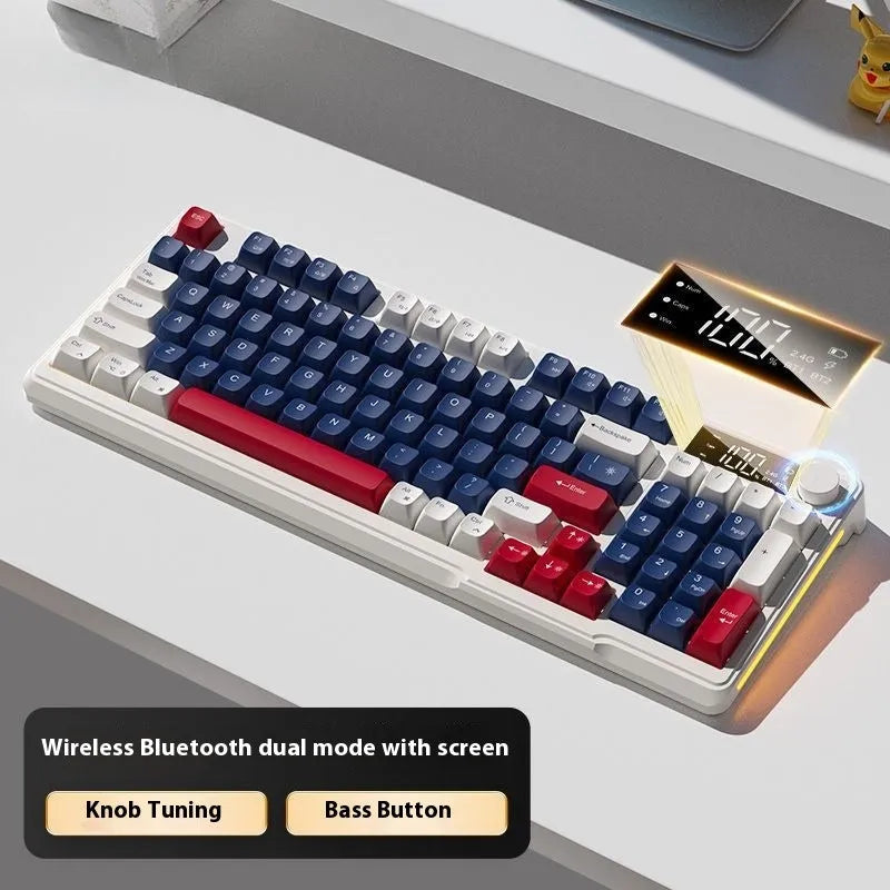 Wireless Bluetooth keyboard and mouse set with ball cap keycaps and multiple colour options on a desk
