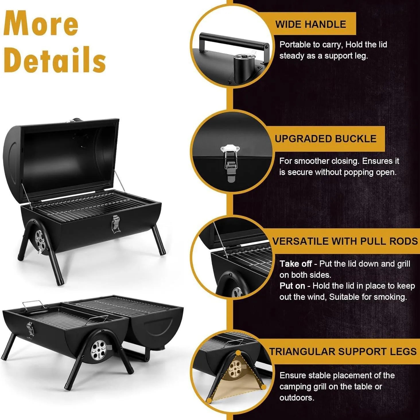 Small folding desktop charcoal barbecue grill showing portable design