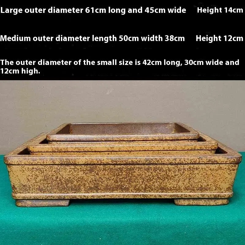 Straight shallow rectangular Yixing purple sand ceramic flowerpot for plants