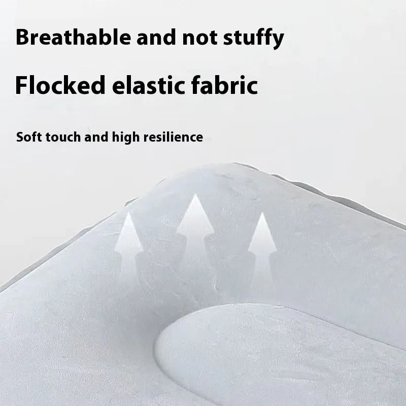 Press inflatable cushion in flocking material, portable folding design for height increase