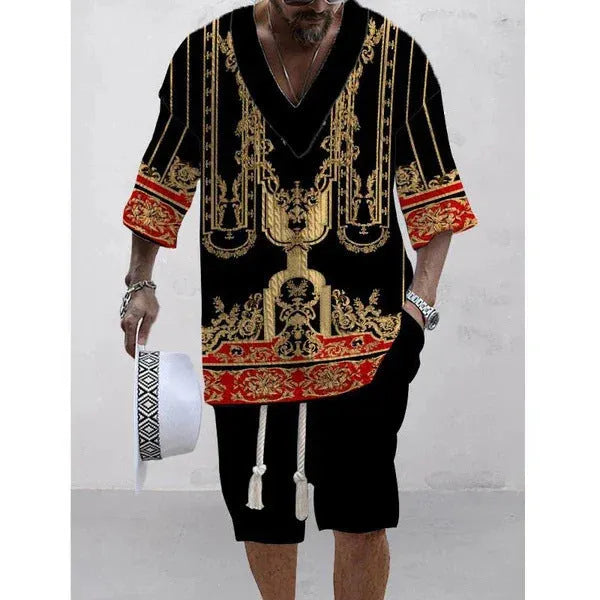 Loose casual short sleeve suit in polyester fibre with matching top and shorts