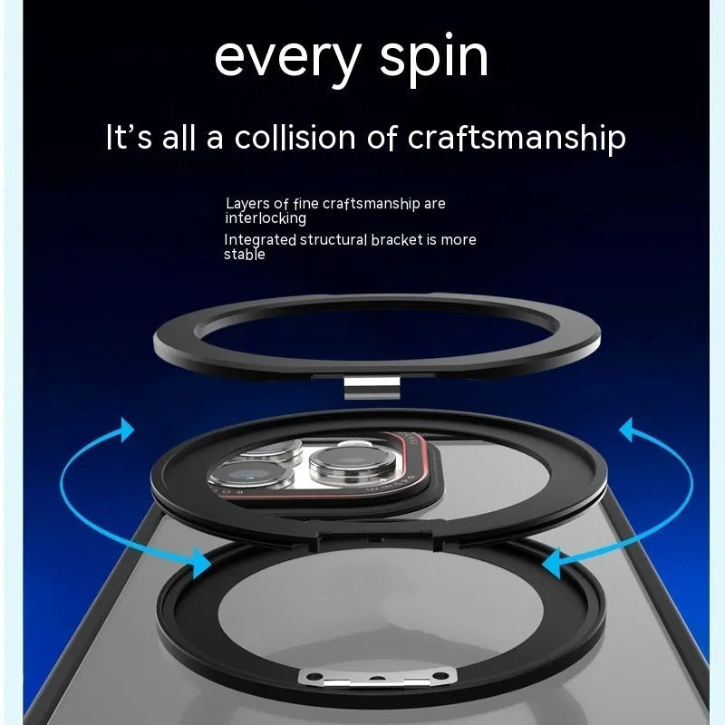Rotary magnetic adhesive invisible bracket silicone phone case for iPhone showing bracket extended in black colour