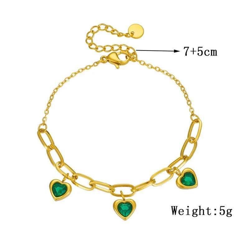 Gold plated love pendant titanium steel chain bracelet for women - B1127 Green, B1128 Pink, B1129 White