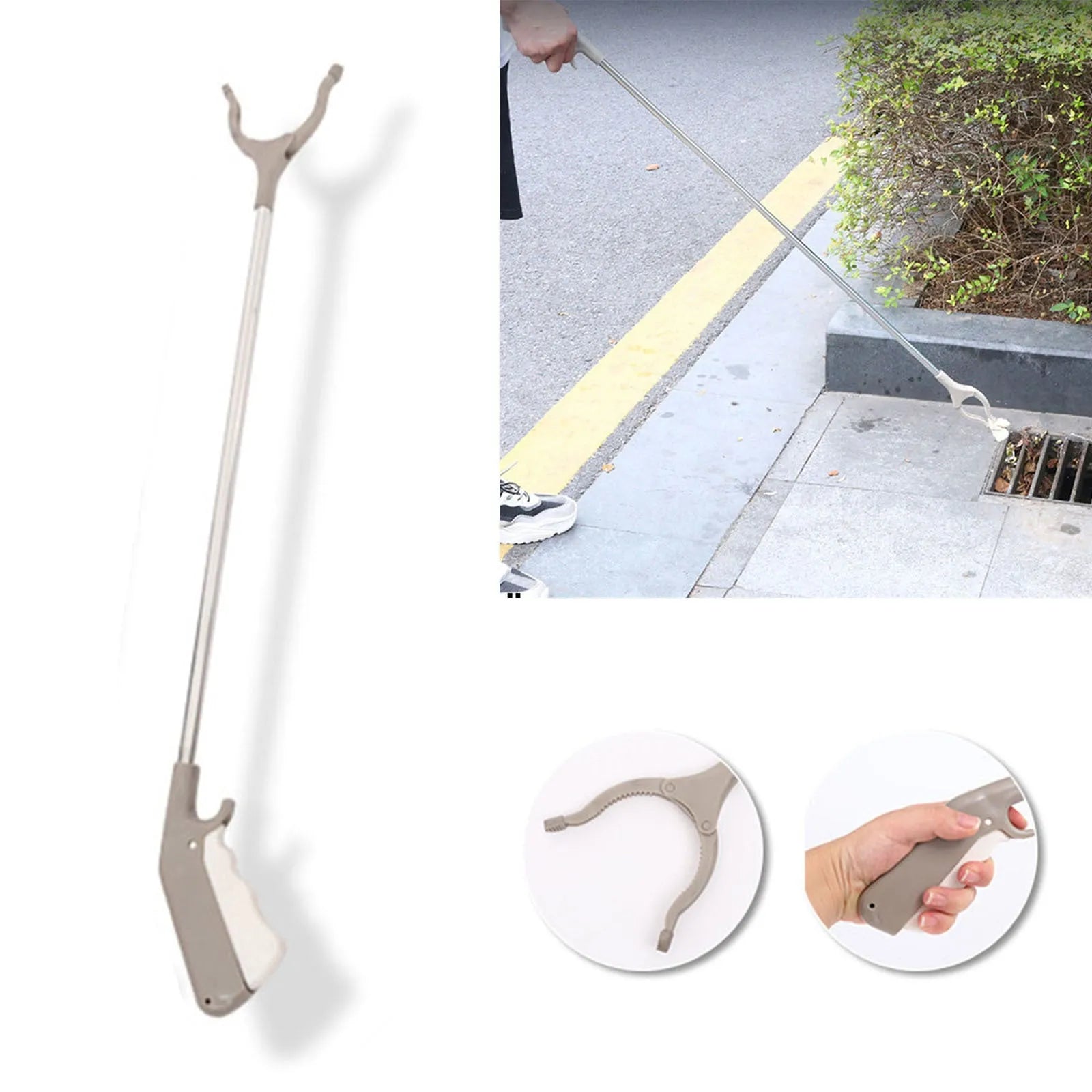 Stainless steel garbage picker tool with 40cm extended reach and push-type handle