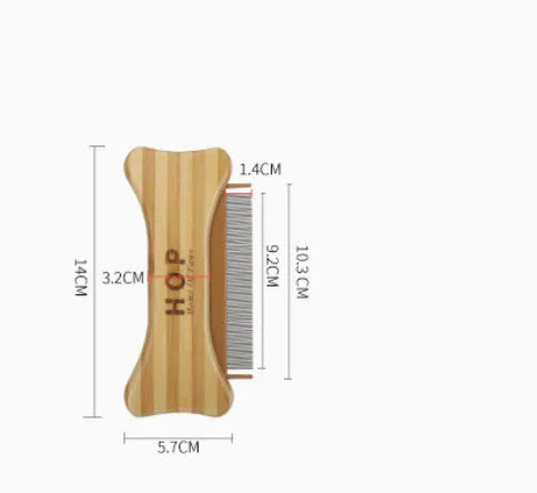 Double-sided bamboo dog comb with colourful finish for fleas and tangles