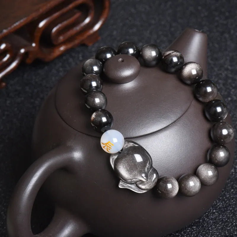 Natural obsidian bracelet with 10mm beads in three national style variations