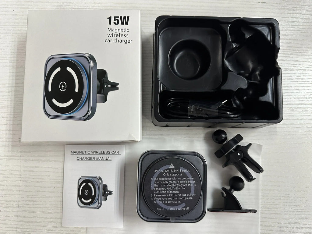 Magnetic car wireless charger holder M69 with USB output and bracket for vehicle vent mounting