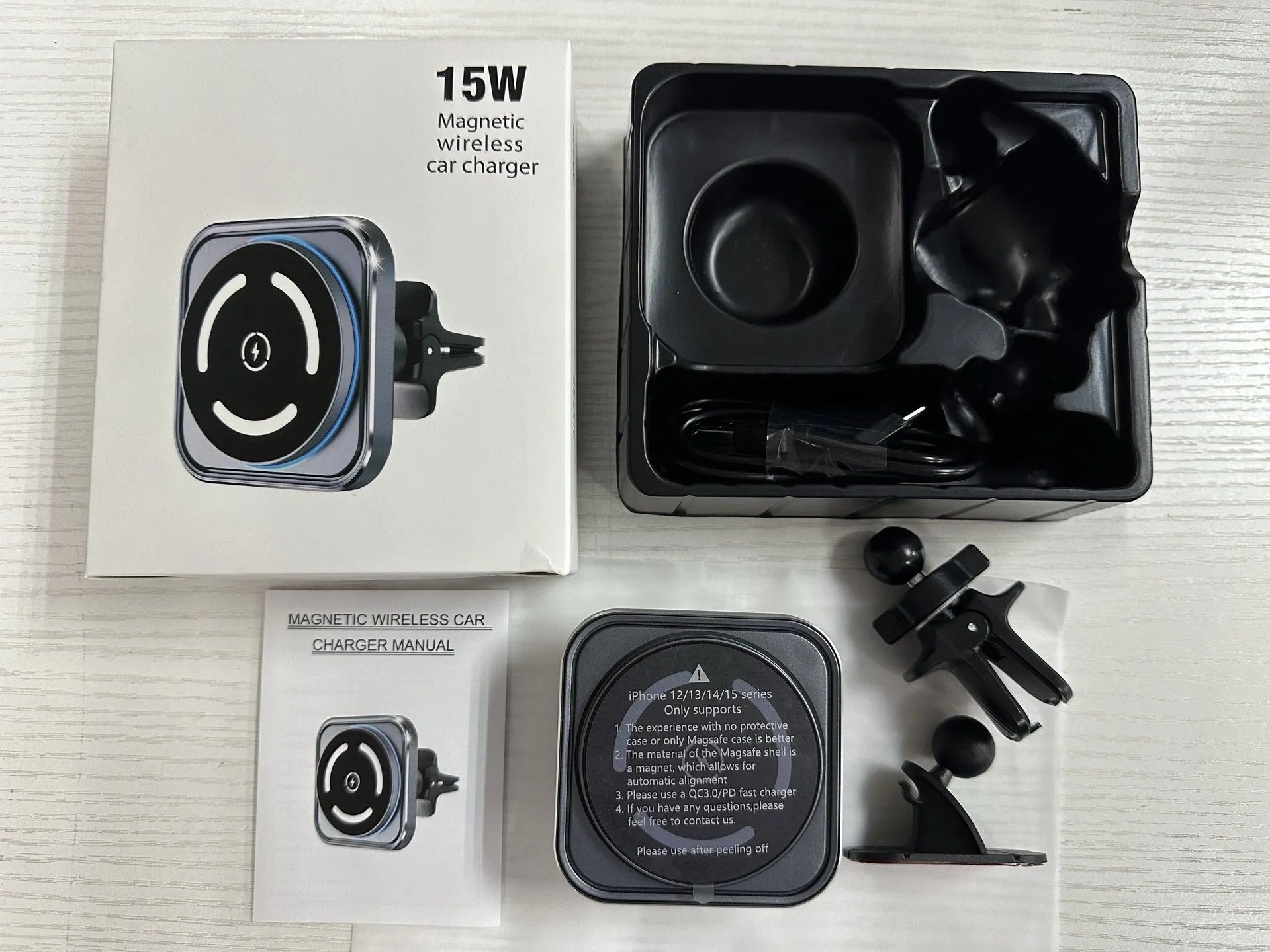Magnetic car wireless charger holder M69 with USB output and bracket for vehicle vent mounting