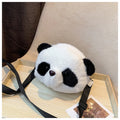 Cute plush crossbody bag with panda head design, cylindrical shape measuring 18×15×8cm