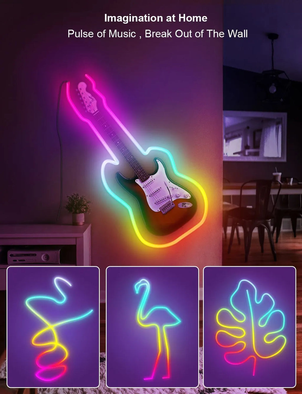 3 metre RGB neon LED strip lights with remote control for indoor lighting