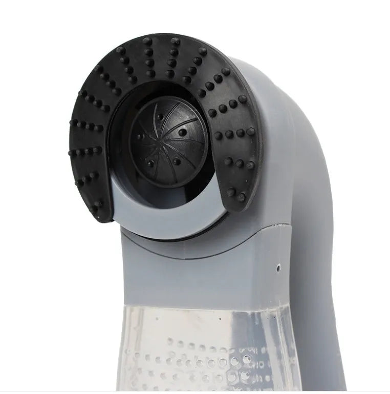Grey portable electric pet hair vacuum cleaner with soft rubber brush head for dogs and cats