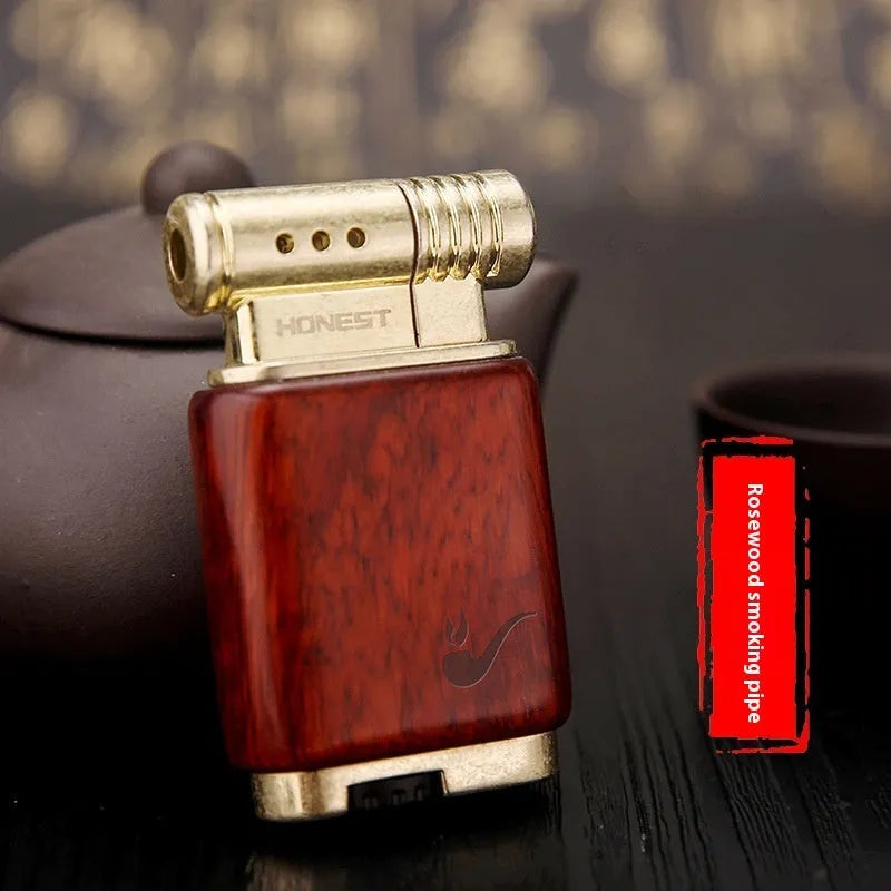 Decorative ebony gas lighter with carved wooden finish in multiple design options