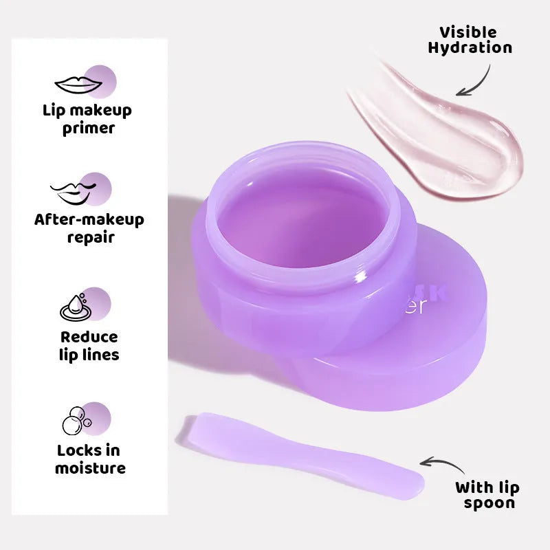 Box containing a 10ml lip exfoliating balm tube and a plastic lip skin scraper.